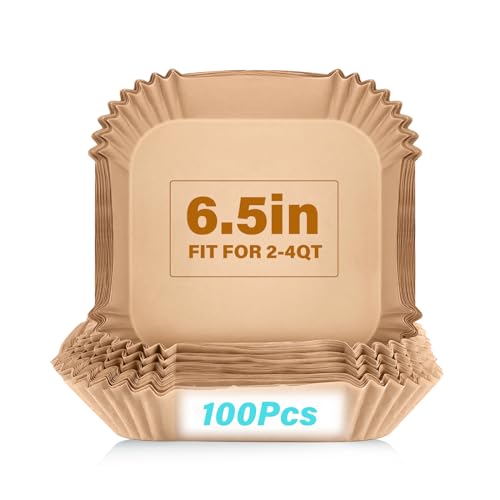 Image of Parchment Paper, OOTDAY 100Pcs Square Air Fryer Liners Disposable, Cooking Non-Stick air fryer accessories, Frying Pan, Oil-proof Air Fryers for 2-4 QT Air Fryer Baking Roasting Microwave(6.5 inch)