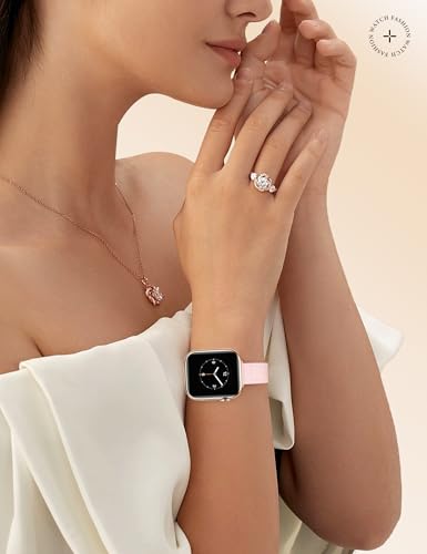 Image of JR.DM Slim Leather Bands Compatible with Apple Watch Band 38mm 40mm 41mm 42mm 44mm 45mm 46mm 49mm, Genuine Leather Band with Charms, Feminine Design for Iwatch Ultra SE Series 11 10 9 8 7 6 5 4 3 2 1