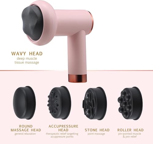 Image of HEEJ Shiatsu Deep Rolling Massager Portable Electric Body Massager Gun with 4 Interchangeable Heads | Deep Tissue Muscle Relaxation Device for Neck, Back, Shoulder & Legs | Handheld Cordless Vibration Massager for Pain Relief & Stress Recovery (Multicolor Shiatsu)