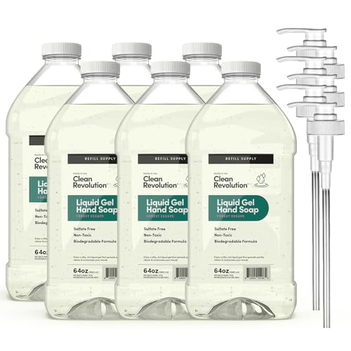 Image of Clean Revolution Liquid Gel Hand Soap Refill with Real Essential Oils - Sulfate-Free Gel Hand Wash, Moisturizing Bulk Refill, Non-Toxic Formula (Forest Escape) 64oz, 6-Pack with Pumps