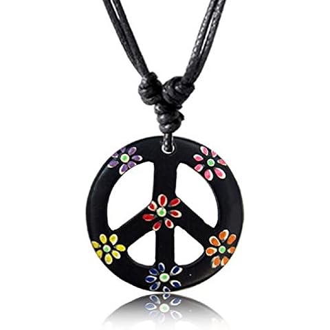 Earth Accessories Adjustable Peace Sign Pendant Necklace with Organic Wood - Hippie Accessories and Hippie Costume for 60s or 70s Cover