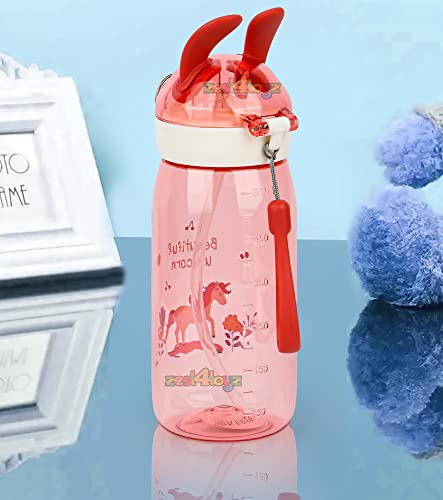 Image of Zest 4 Toyz Bunny Ear Water Bottle for Kids Leak-Proof Sipper Bottle with Flip Straw BPA-Free Portable School Bottle with Strap for Boys & Girls- Pink (550ML)