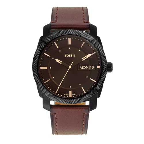 Fossil Machine uhr für Herren, Quarzwerk mit Edelstahl- oder Lederarmband, Hellbraun, 42MM