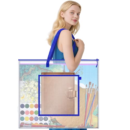 Image of AKAYOK Large Poster Storage Bag, 25 inch x 19 inch Art Portfolio Bag with Pocket for Poster, Cutting Mats, Scrapbook, Keepsake - Waterproof Art Bag for Classroom Home Office Outdoor
