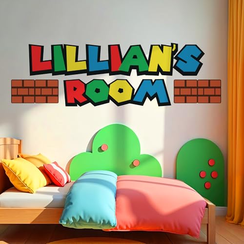 AdesiivoStudio Custom Name Wall Decal - Mario Wall Sticker - Color Bricks Wall Decor Art Peel & Stick - Boys Girls Room Decor Unisex - Personalized Letters Name Stickers - KA1002