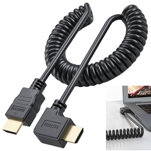 Câble en Spirale HDMI , Câble d'Extension, Câble HDMI 2.1 en Spirale (1,2 m), 48Gbps, Coudé à Droite, Mâle vers Mâle, Prise en Charge de 8K@60Hz,...