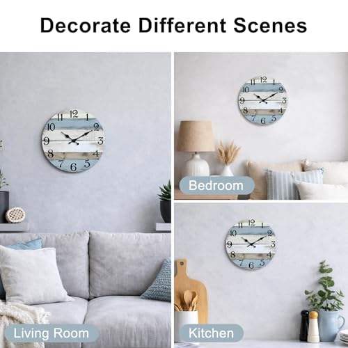 JoFomp 6 Inch Wooden Wall Clocks Battery Operated, Silent Wall Clock Non Ticking, Coastal Country Design Rustic Wall Clocks for Living Room Decor, Small Wall Clock for Bedroom Kitchen Bathroom - Image 4