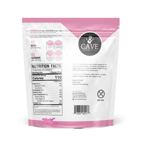Cave Nutrition Whey Protein Powder (1 Lb), Bccas, Glutamine, No Sugar Added, Non-Gmo (Strawberry) #TOP1