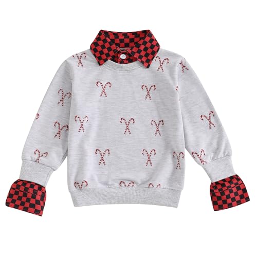 Toddler Boy Girl Christmas Turndown Collar Sweatshirt Candy Cane Print Long Sleeve Tops for Fall Winter