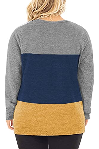 Image of DOLNINE Womens Plus Size Knotted Tops Long Sleeve Tee Shirts Loose Casual Blouse