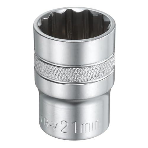 Youzzei 21mm 1/2 Inch Square Drive Socket 12 Point Metric Socket Polishing Chrom Vanadium Alloy Steel 21mm Sockets 1/2 Drive for Car Repair Mechanical Maintenance Home Use