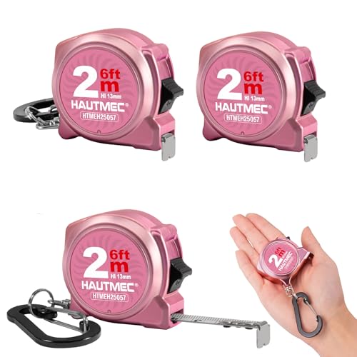 HAUTMEC Mini Tape Measure, Pink 3PCS 6ft/2m Small Measuring Tape, Metric &amp; Imperial Scales, Retractable Pocket Keychain Measurement,ABS Protective Casing, Suitable for Homeowners, 25057