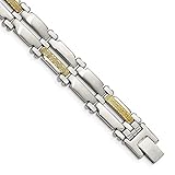 ICE CARATS Stainless Steel 14k Gold Accent Brushed 8.5 Inch Link Bracelet Men Fine Jewelry for Dad Mens Gifts for Him