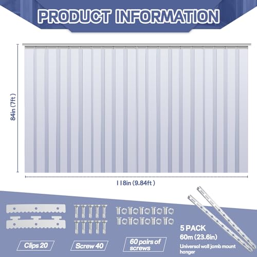 Image of Juexica 84 x 118 Inches Plastic Strip Door Curtain Kit 0.08'' Walk in Cooler Curtains Thickness PVC Freezer Door Curtain Smooth Waterproof Hurricane Shutters Gate for Warehouse Garage Industry(Clear)