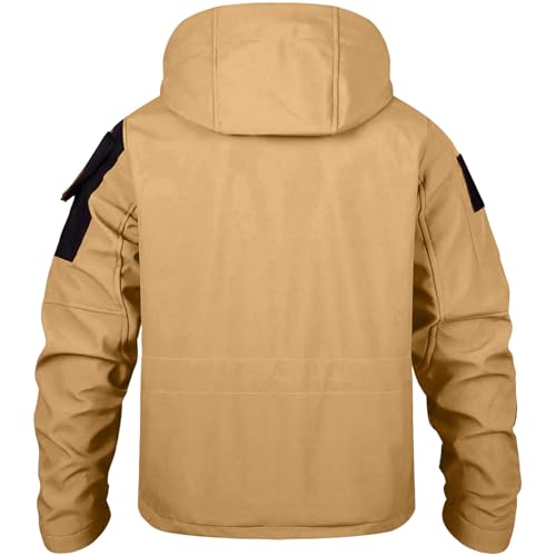 Image of Men's Outdoor Tactical Jacket Softshell Waterproof Lightweight Windbreaker Multi Pockets Hunting Hiking Jackets Khaki XXXL