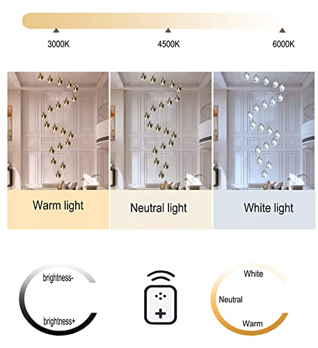 Modern K9 Solid Ice Crystal Chandelier 20-Lights Pendant Light Ceiling Lmap Led Remote Control App Dimmable 3000-6000K Fixture For High Ceiling Foyer Entrance Spiral Staircasehigh Ceiling Living Room #TOP5