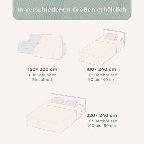 Gräfenstayn Premium Tagesdecke mit Fransen - 100% Baumwolle - 180 x 240 cm - Fischgrätenmuster Sommerdecke - Baumwolldecke als Bett-Überwurf, Couch-Überwurf, Sofa-Decke (Creme)