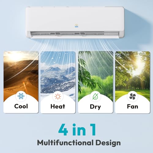 Image of Rellytech Mini Split AC /Heating System - 12000 BTU Mini Split AC Inverter Heating and Cooling, 19 SEER2 115V /110V Energy Efficient Ductless Air Conditioner Up to 750sq.ft, Pre-charged System