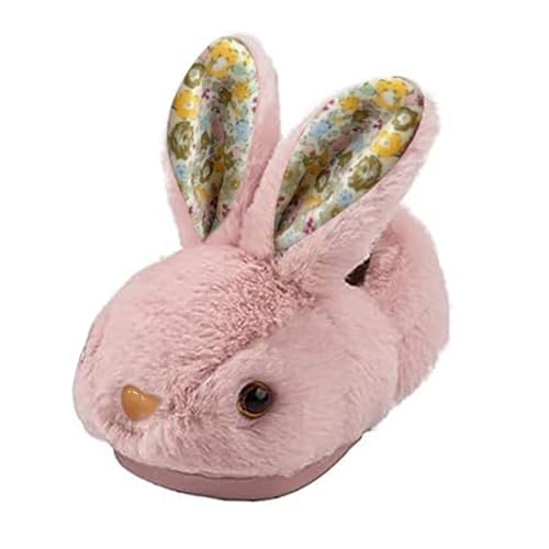 CreoQIJI Lindas - y zapatillas de invierno para niña, planas, suaves, cálidas y cómodas, monocolor, con forma de conejo, elefantes, pantuflas para niñas 30, Rosa., 25.5 EU