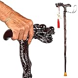 FUPUAII Canes for Men, Wooden Walking Cane, Stylish Wooden Cane, Handmade Fashionable Walking Stick, Exquisite Carving Walking Canes, Retro Cane, Wood Carved Crutch as Gift (A)