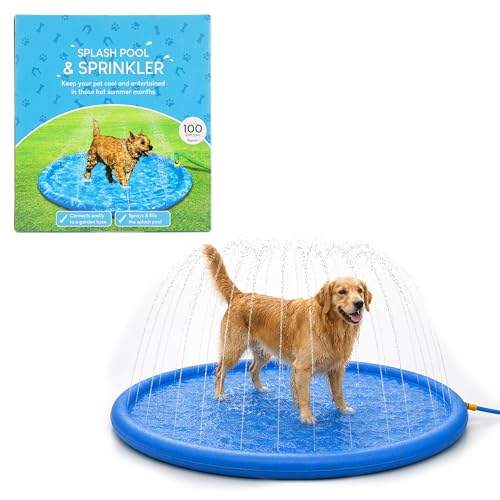 Lizzy Pet Splash Pool Sprinkler 100cm Splash Pad for Dogs & Pet Foldable Water Play Mat with Hose Connection Outdoor Cooling Pool for Pets Puppies Summer Garden Water Toy