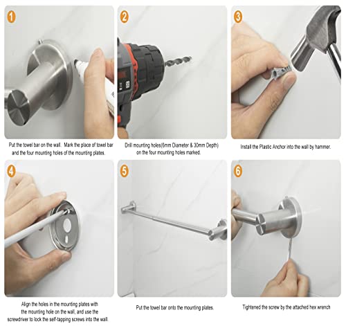 Pafino Towel Racks For Bathroom - 2-Piece Bathroom Hardware Set Brushed Nickel,Bath Towel Racks For Bathroom Wall Mount Adjustable 16In - 27In,Stainless Steel Bathroom Towel Holders Included 2* Hooks #TOP7