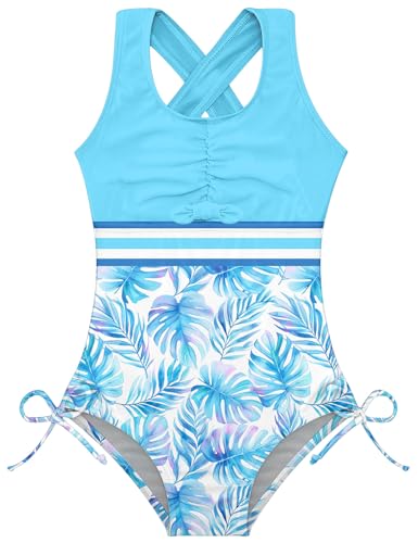 Image of BFUSTYLE Girls One Piece Swimsuit Cute Striped Bathing Suit Hawaii Swimwear 6-17 Years