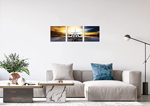 Ownanrthm 3 Pcs Airplane Wall Art Canvas Airplane Wall Art Decor Airplane At Sunset Vintage Airplane Picture Print On Canvas Stretched And Framed Ready To Hang For Home Decor Wall Decor 12" X 12"X3 #TOP2
