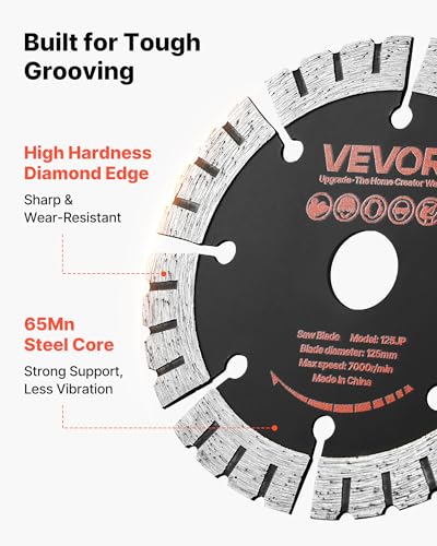 Image of VEVOR Diamond Blades 5 inch, 5-Pack Wall Chaser Saw Blade Cutting Blade, 0.79 in Arbor, High-Hardness Diamond Segments, 65Mn Steel Core, Dry Wet Cutting, Clean Edges for Concrete Brick Stone Cement