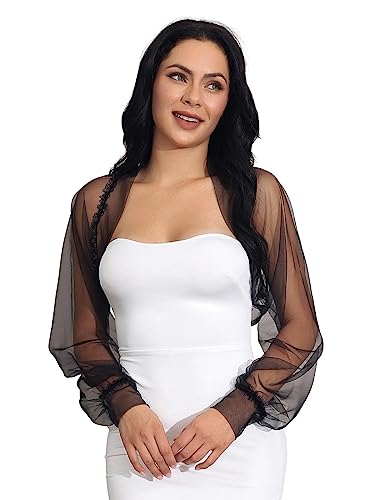 Unicra Tulle Bolero Shrug Long Sleeve Bridal Wedding Jacket Bolero Evening Dresses Cardigan for Women and Bride