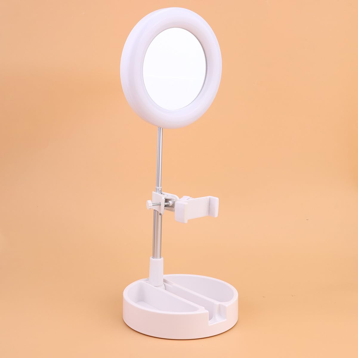 DOITOOL Lampada da Tavolo LED Anello Selfie Regolabile con Supporto Telefono Multifunzione per Trucco e Video Luce Bianco Naturale per Streaming e Fotografia
