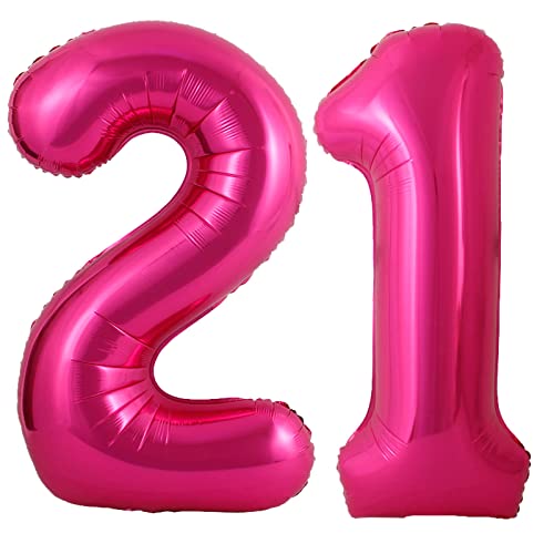 40 Inch Hot Pink 21 Number Balloons Giant Jumbo Huge 12 or 21 Foil Mylar Helium Number Balloons Dark Pink Birthday Mylar Digital Balloons 12th 21st Birthday Anniversary Events Party Decorations