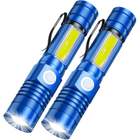 Rechargeable LED Flashlights, Magnetic Flashlight Super Bright Tactical Flashlight with SideLight,USB Rechargeable,Zoomable,Waterproof Best Small Flashlight for Camping, Emergency Blue Cover