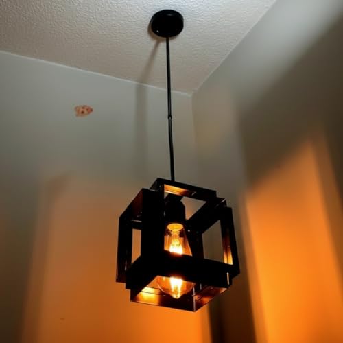 Image of Ceiling Hanging Light Hexagonal Shape Black Pendant for Dining Table, Living Room, Bedroom, Restaurants, Offices, Cafes, Hotels. E27 Bulb Type. (Bulb Not Included) (Hexa Square)