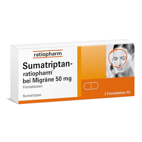 Sumatriptan-ratiopharm bei Migräne 50 mg: Gegen akute Migräne-Kopfschmerzen - lindert auch Übelkeit Licht- und Lärmempfindlichkeit 2 Stk.