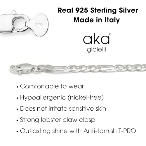 Aka Gioielli - Italian 925 Sterling Silver 11mm Diamond-Cut Figaro Link Chain - Solid Sterling Silver Necklace for Men and Women - Made in Italy3
