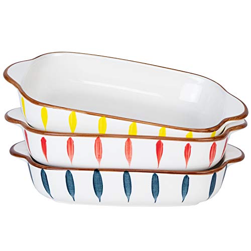 Aquiver 20Oz Ceramic Small Baking Dish - 7'' X 5'' Individual Baking Pan, Color Painted Porcelain Rectangular Bakeware Set For Vegetables, Lasagna, Casserole, Bread, Brownies - Set Of 3 #TOP1