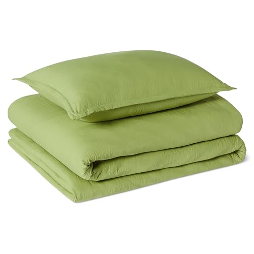 Image of Amazon Basics Soft Brushed Microfiber Comforter Set with Natural Texture, 2-Piece, Twin /Twin XL, Green