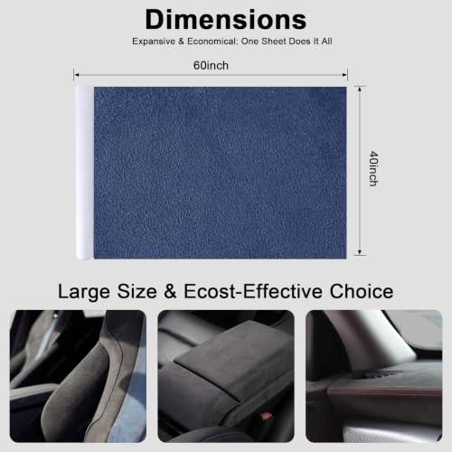 Image of Premium Blue Suede Fabric Wrap - 40x60 inch Suede Wrap for Car Interior - Self-Adhesive Microfiber and Synthetic Leather, Stretchable Interior Film for Car and Home Decor