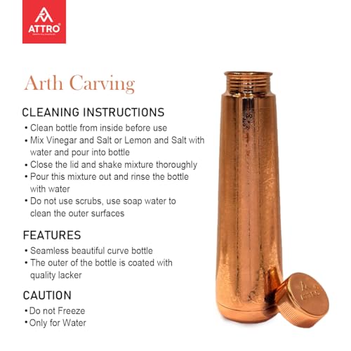 Image of ATTRO Arth Copper Bottle Design Boosts Immunity Leakproof & Lightweight |Anti-Bacterial, BPA Free with Secure Cap for School, Travel, Gym & Work 900ml Carving