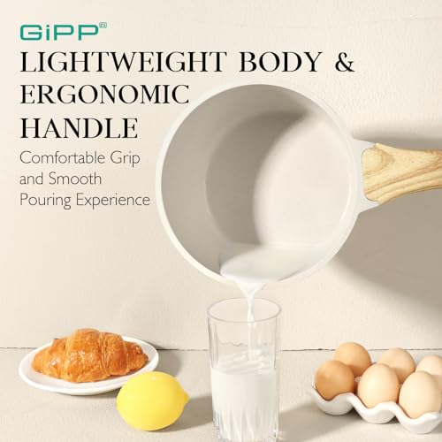 GiPP 1.5L&2.5L Sauce Pan Set with Lid Nonstick - White Granite Non Stick Sauce Pots Cooking Pot with Stay-Cool Handle, Small Kitchen Pots Saucepan Set Induction Compatible, PFOA Free(White, 16+18cm) - Image 4
