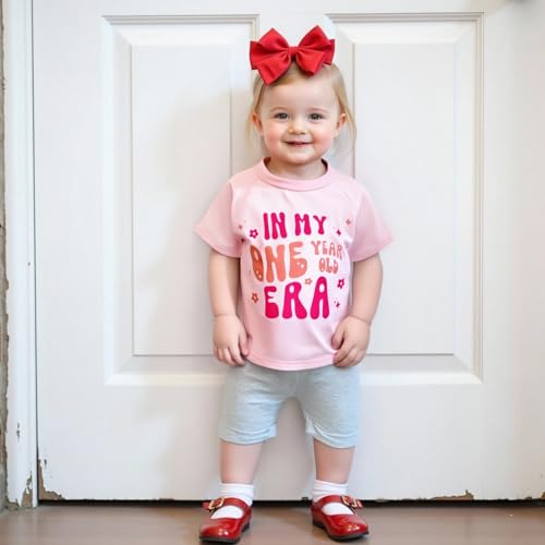 Baby Girl First Birthday Outfit In My One Year Old Era T-Shirt Solid Color Shorts Set 1st Birthday Gifts2