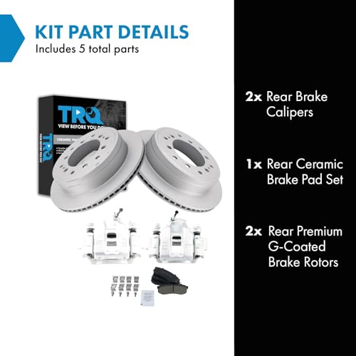 Image of TRQ Rear Brake Pad and Rotor Set Ceramic Vented Coated Rotors Calipers | For 2010-2014 Toyota FJ Cruiser