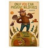 Lantern Press 6x9 Inch Wood Sign, Ready to Hang Wall Decor, Georgia, Smokey Bear and Friends, Only You Can Prevent Wildfires