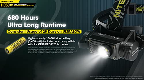 Edisonbright Nitecore Hc60 V2 1200 Lumens Led Compact Headlamp With Nl1834 Rechargeable Battery Usb Powered Led Reading Light #TOP4