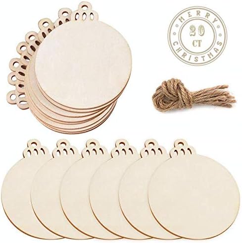 Round Blank Wood Discs Bulk with Holes for Crafts Centerpieces 20 Pieces Unfinished Wooden Christmas Cutouts Ornaments to Paint