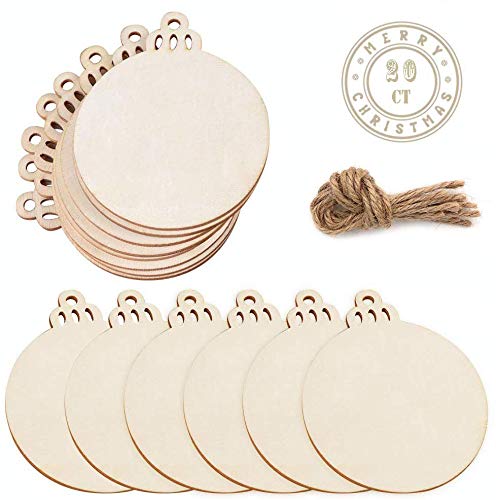 Round Blank Wood Discs Bulk with Holes for Crafts Centerpieces 20 Pieces Unfinished Wooden Christmas Cutouts Ornaments to Paint