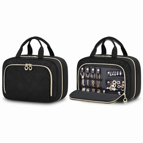 Beauty Case da Viaggio Donna con Scomparto per Gioielli Impermeabile Trousse Trucchi Alta Capacità porta da Makeup Bag da Appendere Nero