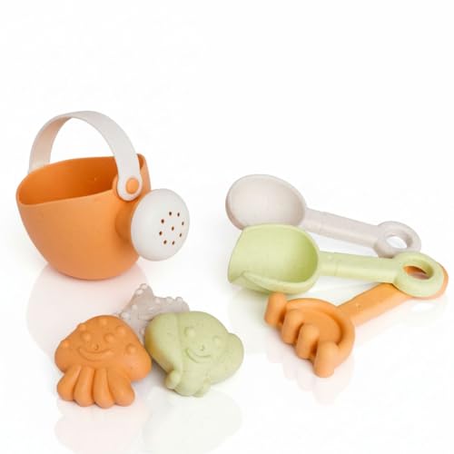 alldoro 60176 Mon Premier Jouet de Sable 7 pièces, avec arrosoir, Pelle, râteau, cuillère et 3 Petits moules à Sable, mélange de Plastique et de Paille de...