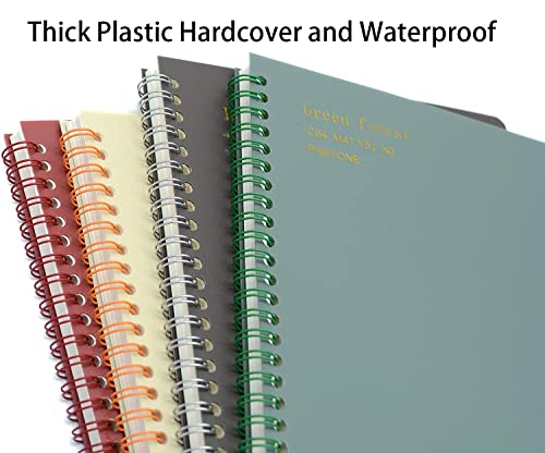 Yansanido Spiral Notebook, 4 Pcs 8.3 Inch X 5.9 Inch A5 Thick Plastic Hardcover 8Mm Ruled 4 Color 80 Sheets -160 Pages Journals For Study And Notes (Style 10-Wine Red,Brown,Green,Ivory, A5) #TOP5